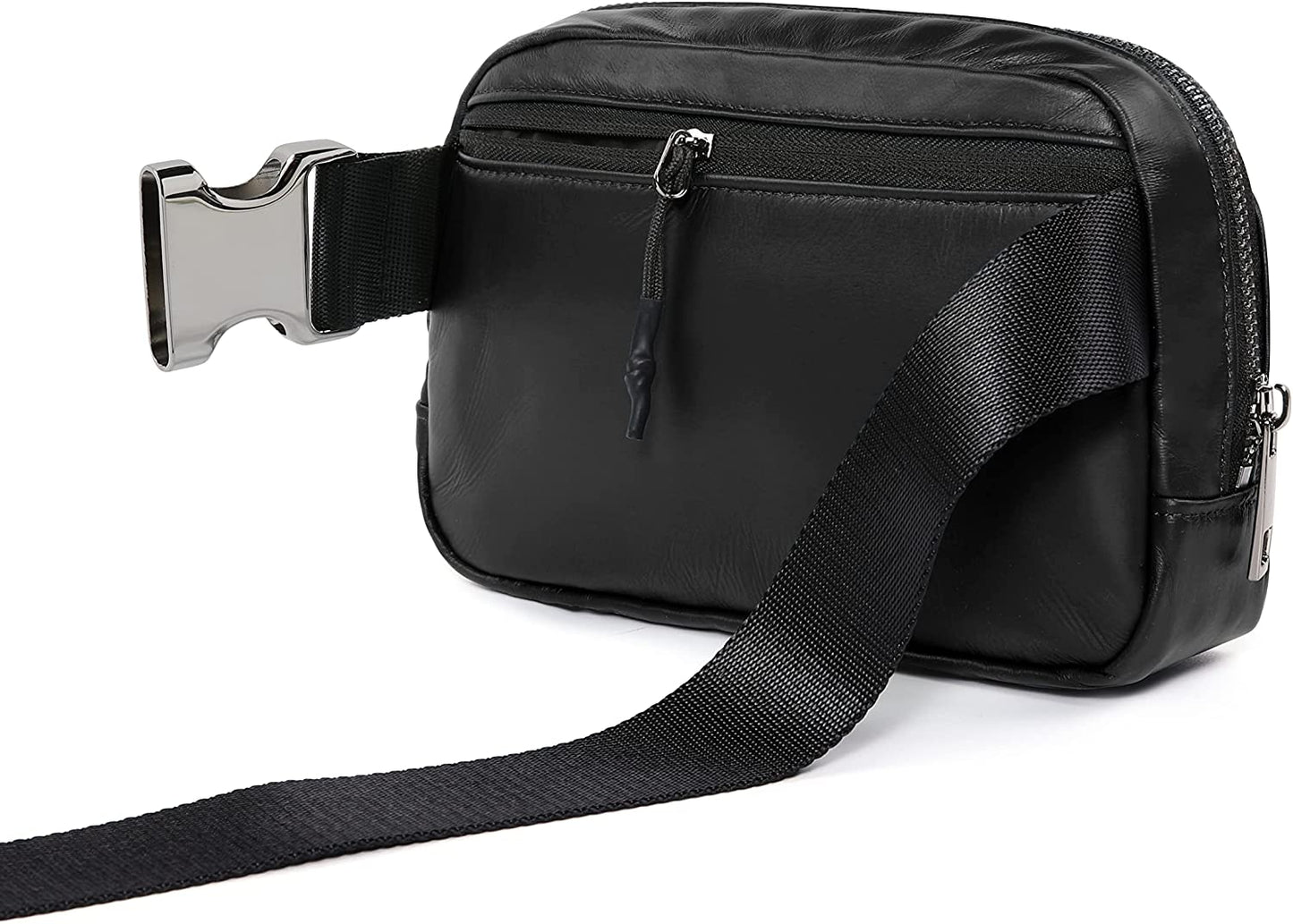 Mini Belt Bag with Adjustable Strap, PU Fanny Pack Small Waist Pouch for Workout Running Travelling Hiking, Matt Black