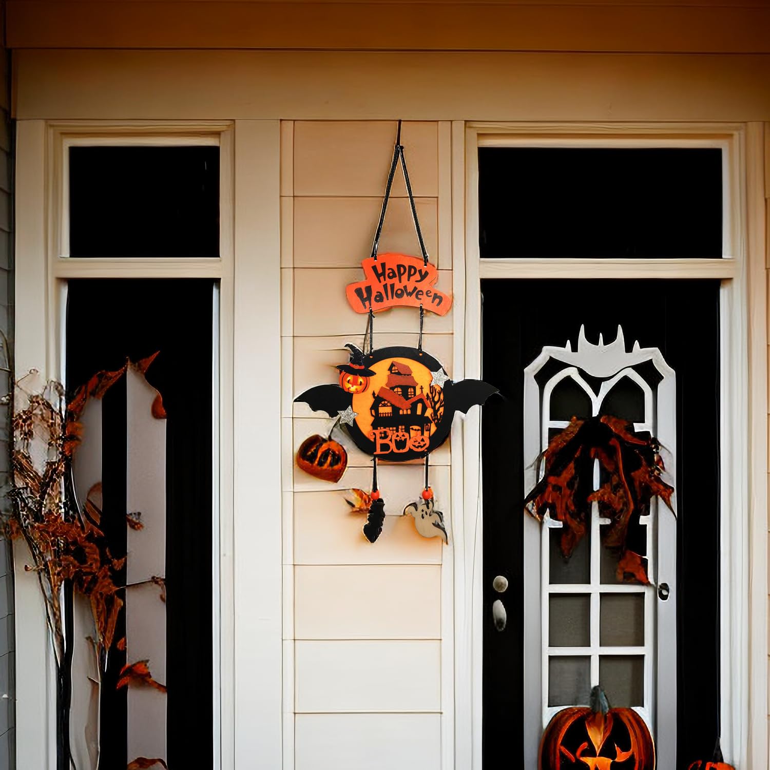 Happy Halloween Pumpkin Hanging Sign -Welcome Sign Halloween Front Door Sign Pumpkin Decoration