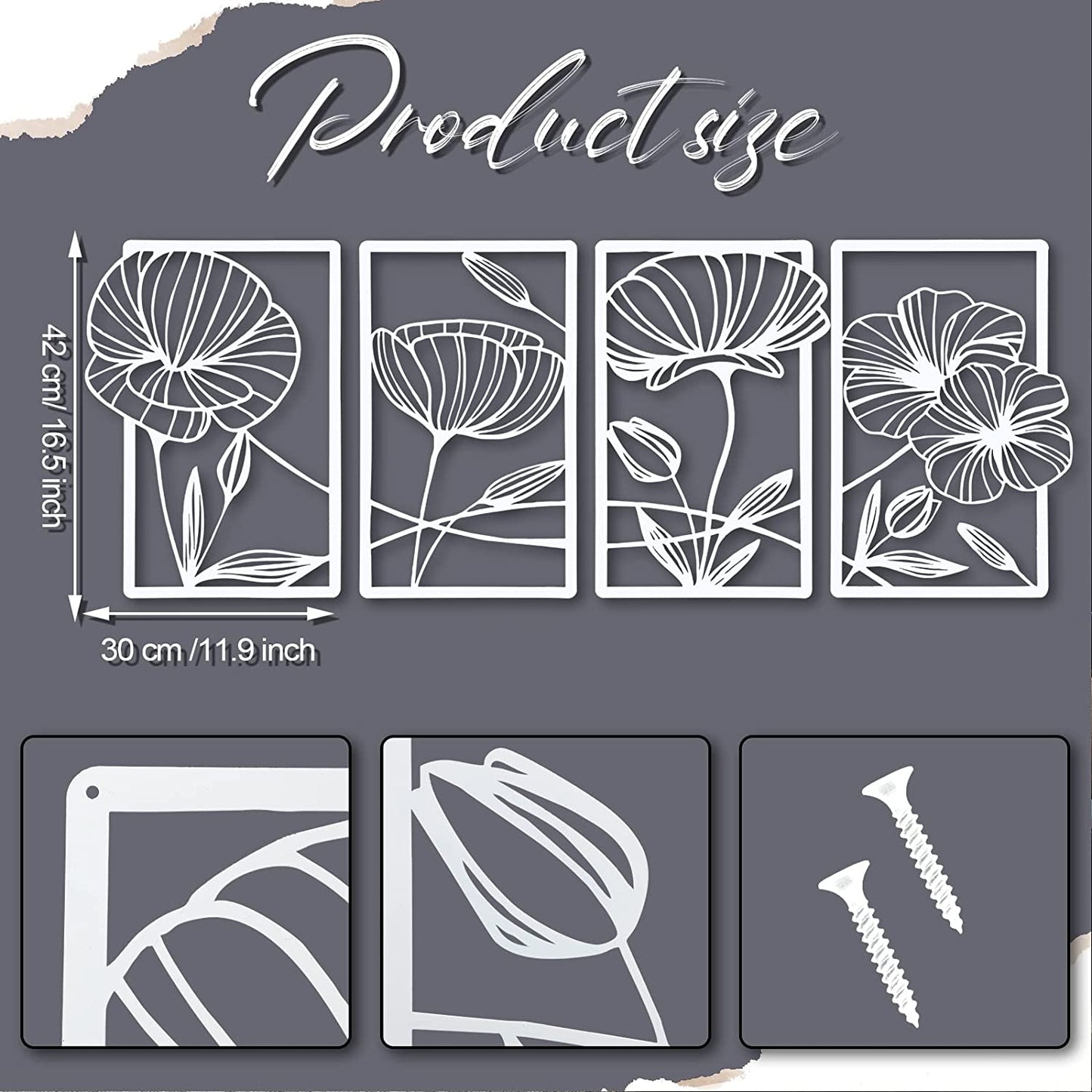 4 Pcs Metal Wall Decoration Line Art Minimalist 16.5 x 11.9 Inch (White)