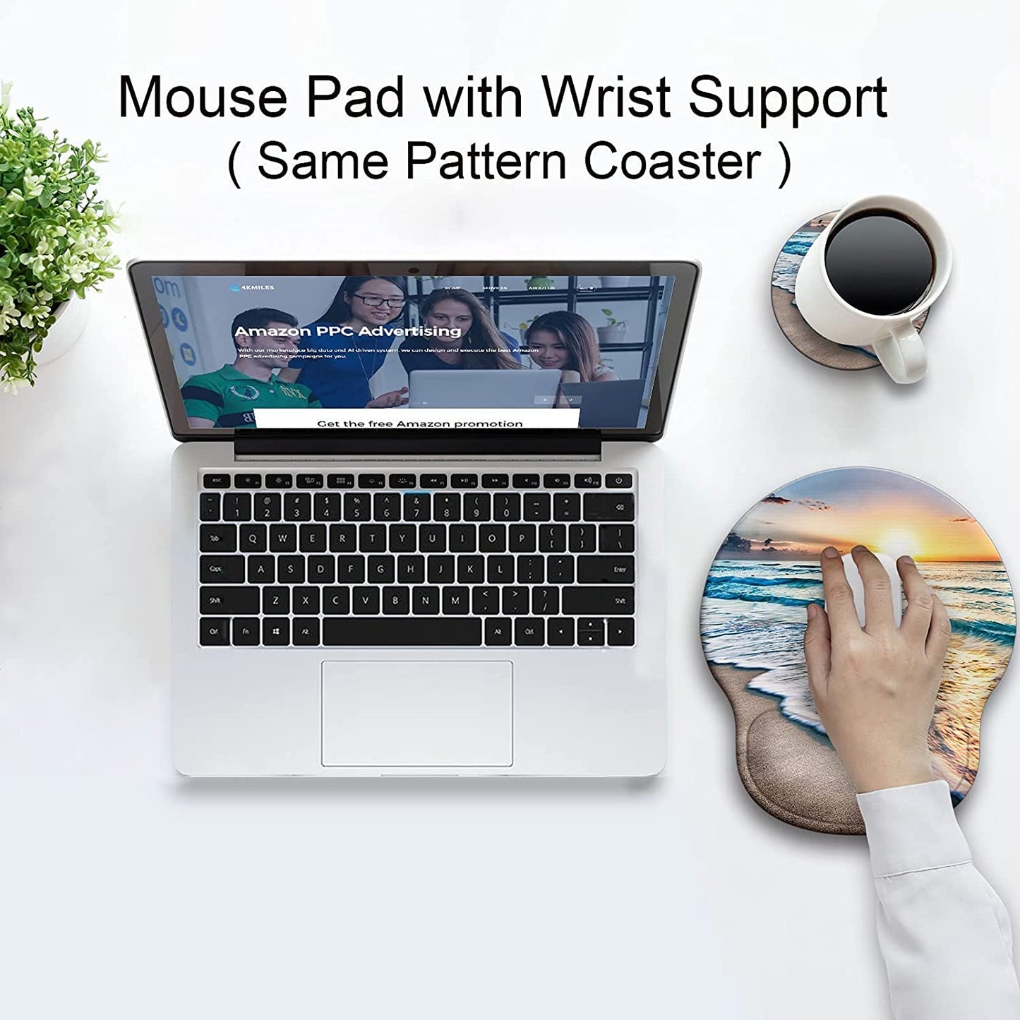 Ergonomic Mouse Pad w/ Wrist Support Rest [ 20% Larger] w/ Coaster Non-Slip, A-Beach