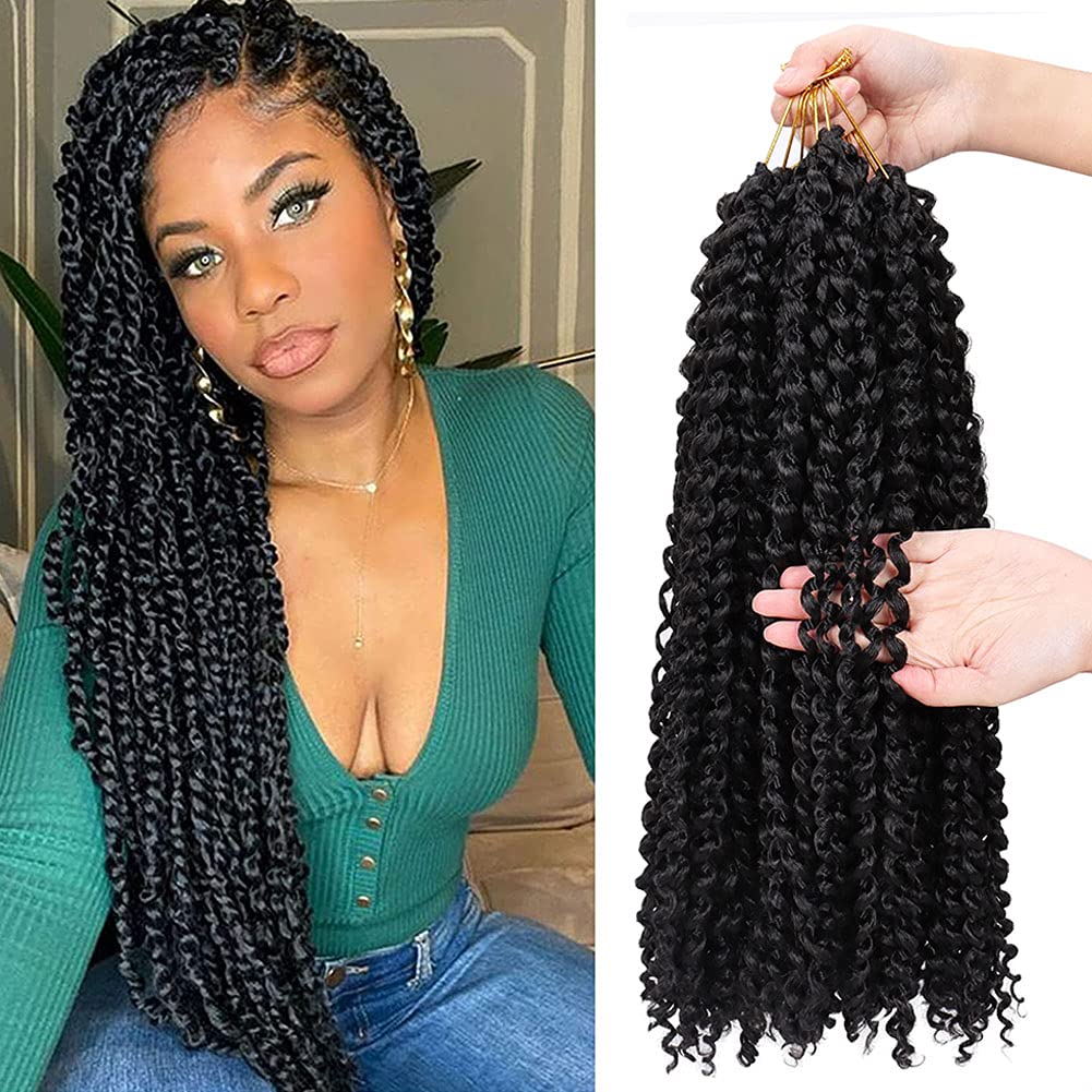 Passion Twist Hair, Water Wave Passion Twists for Butterfly Crochet Hair 18inch Long Bohemian Hair Extensions Natural Black 18 Inch (Pack of 6)