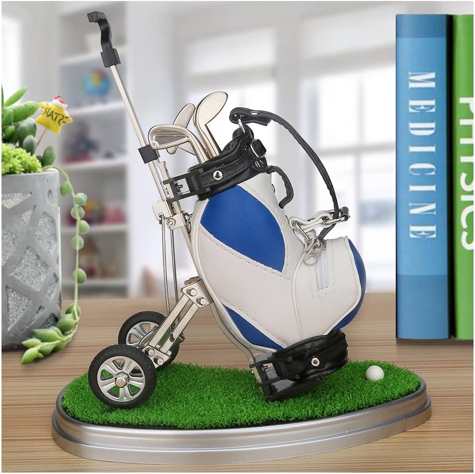 Golf Pen Holder w/ 3 Pieces Golf Club Pens Set Unique Golf Golf Desk, Blue + White