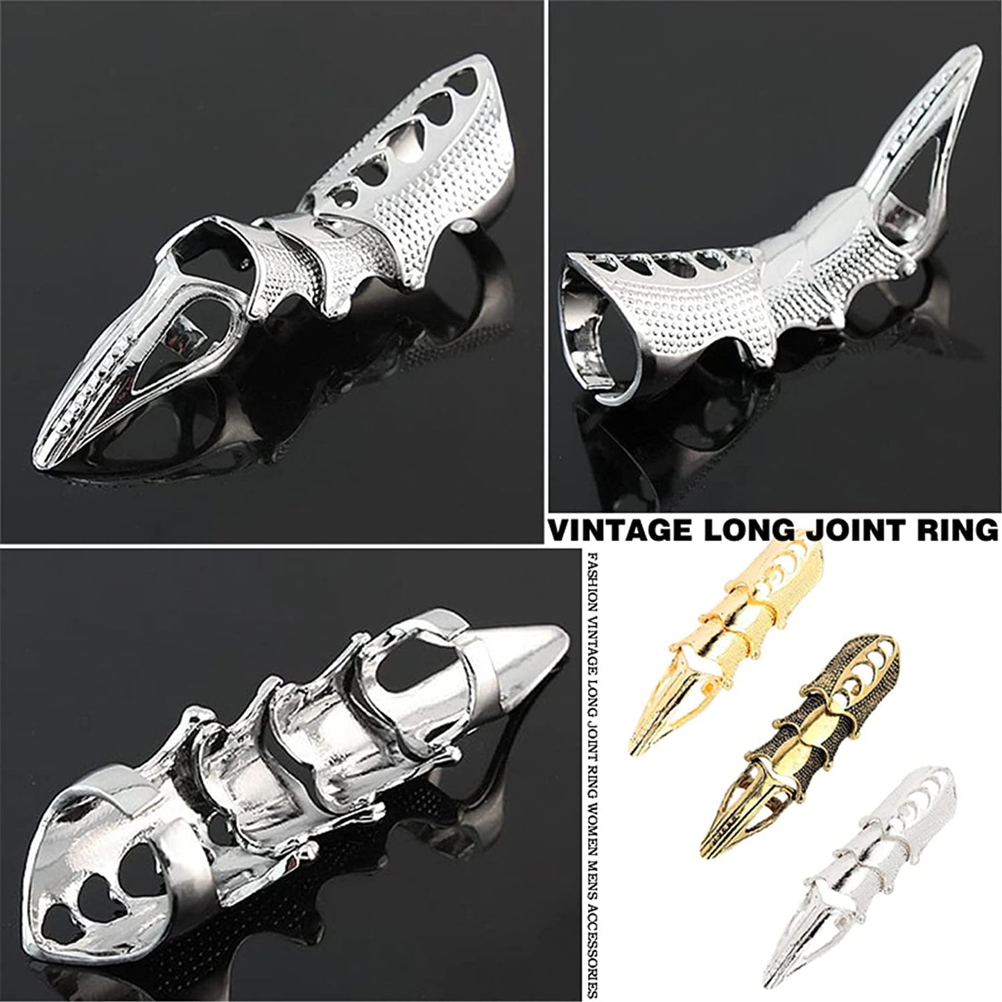 4Pcs Punk Full Finger Ring Set Gothic Adjustable for Men/Women