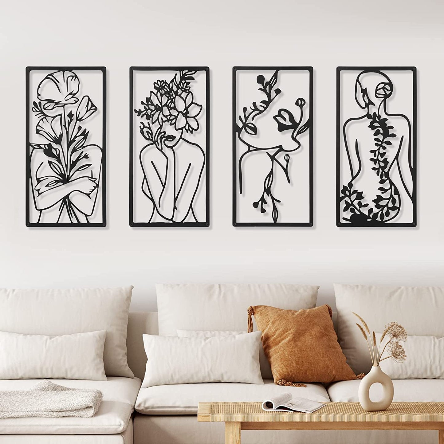 4 Pcs Metal Minimalist Abstract Woman Wall Art Line Drawing for Home Decoration(Black)