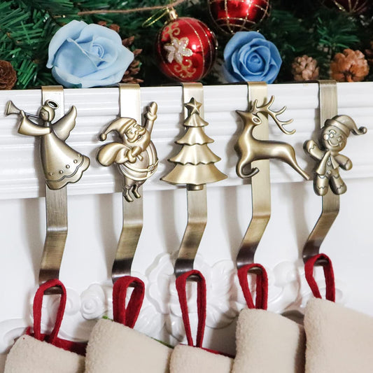 Set of 5 Bronze Christmas Stocking Holder Decoration