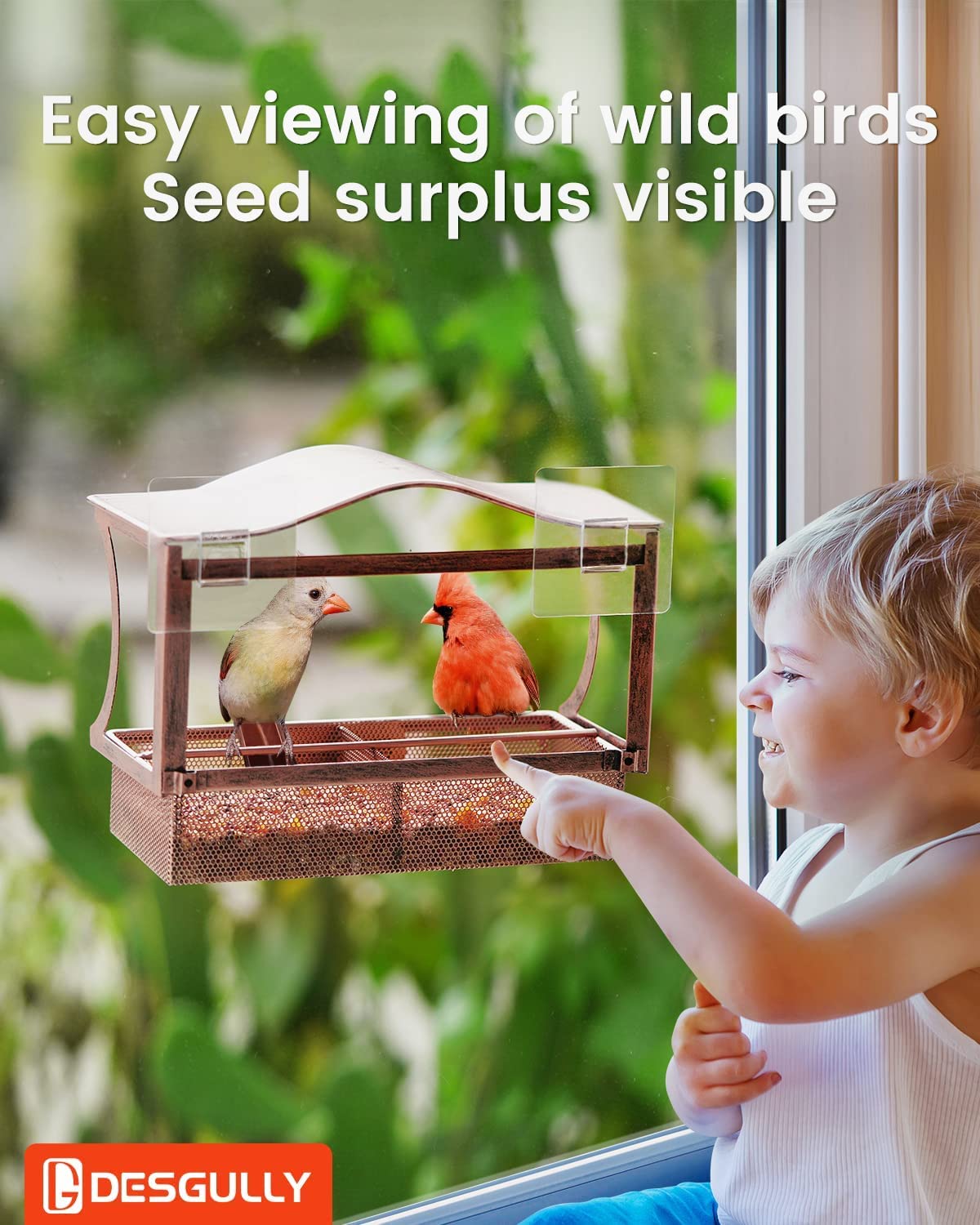 Durable Metal Window Bird Feeder w/ Strong Suction Cups, Super Adhesive Sheet-Large