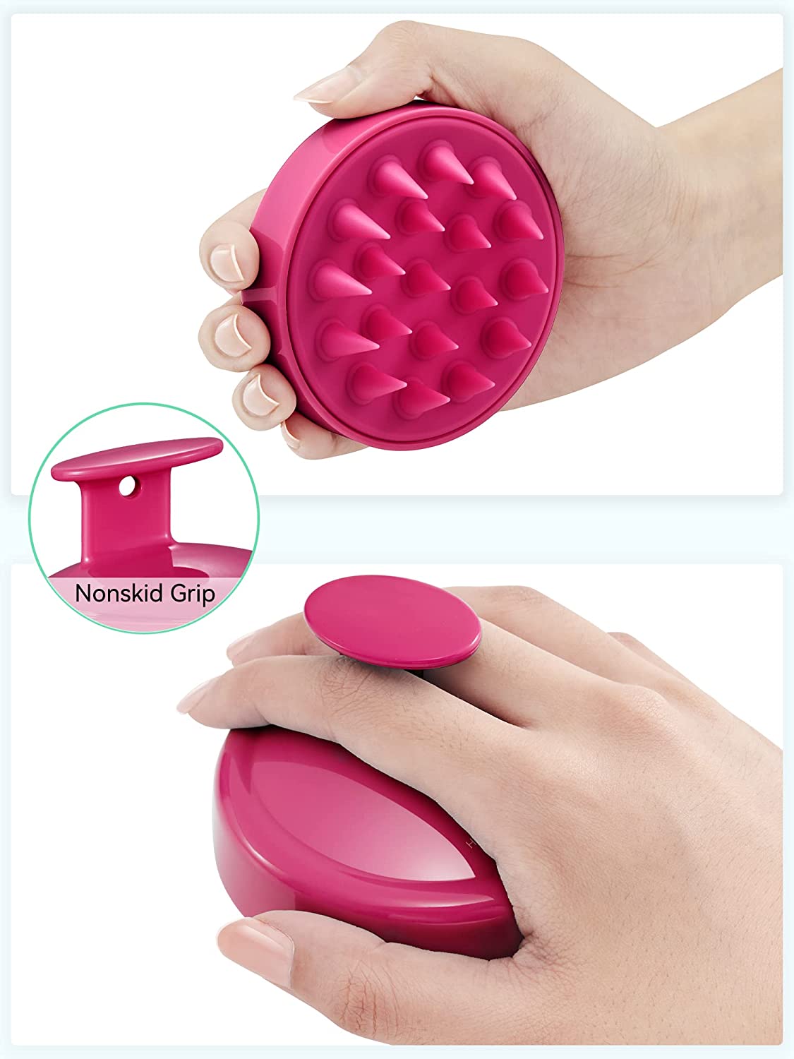 Hair Shampoo Brush, Scalp Care Hair Brush with Soft Silicone Scalp Massager (Rose Red)