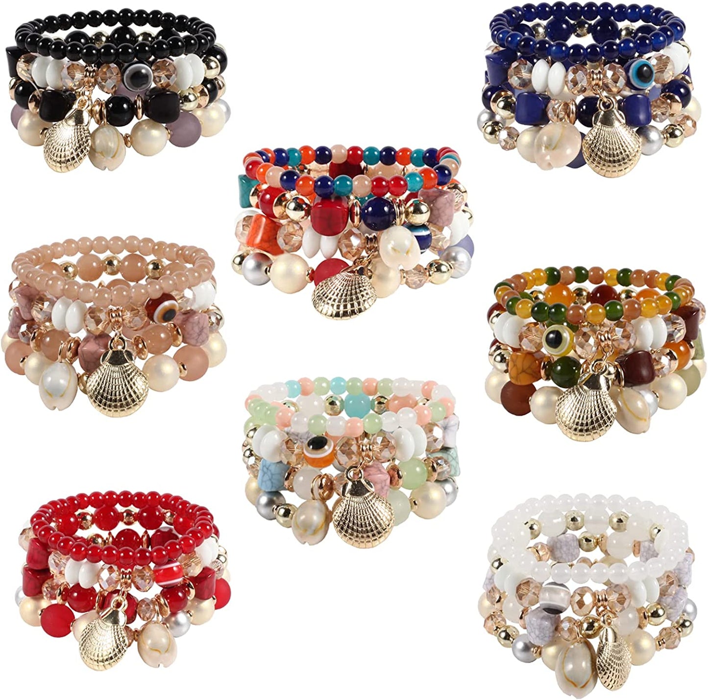 Bohemian Bracelets for Women Stretch Multilayer Colorful Beads Bracelet