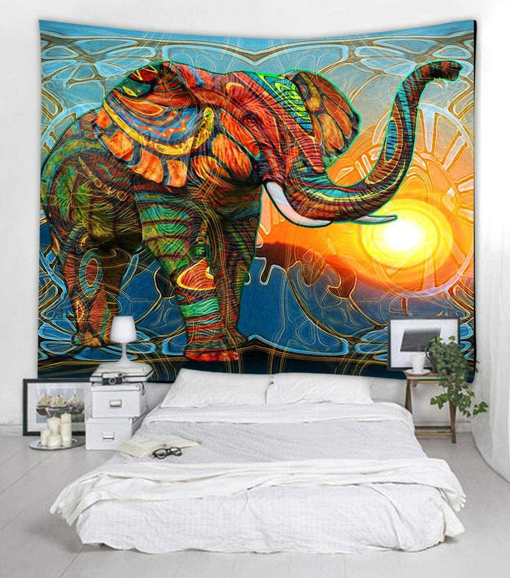 Ethnic Elephant Boho Hippie Bohemian Psychedelic Indian Style Tapestry 60x51 Inch