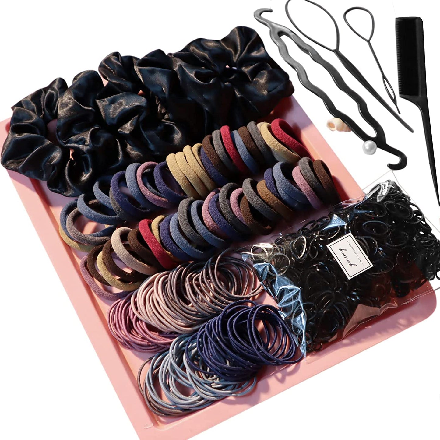 Mix 755PCS Hair Accessories for Woman Set Seamless Ponytail Holders Variety Hair Bands Scrunchy Hair Ties For Thick and Curly