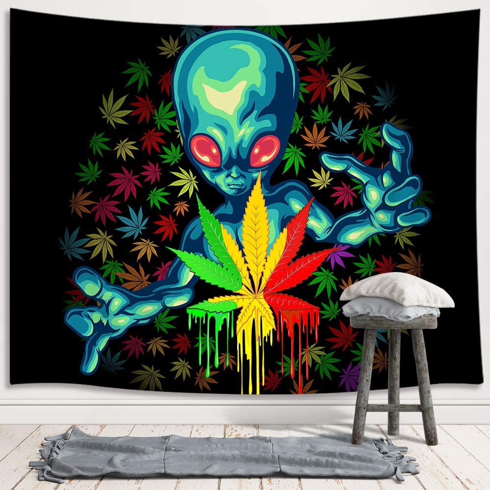 Psychedelic Trippy Alien Leaf Tapestry Wall Hanging  60X40Inches