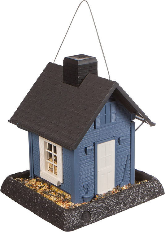 Blue Cottage Birdfeeder: Easy Fill & Clean. Squirrel Proof Hanging Cable included, or Pole Mount (pole sold separately). Large, 5 pound Seed Capacity (9.5 x 10.25 x 11, Blue)