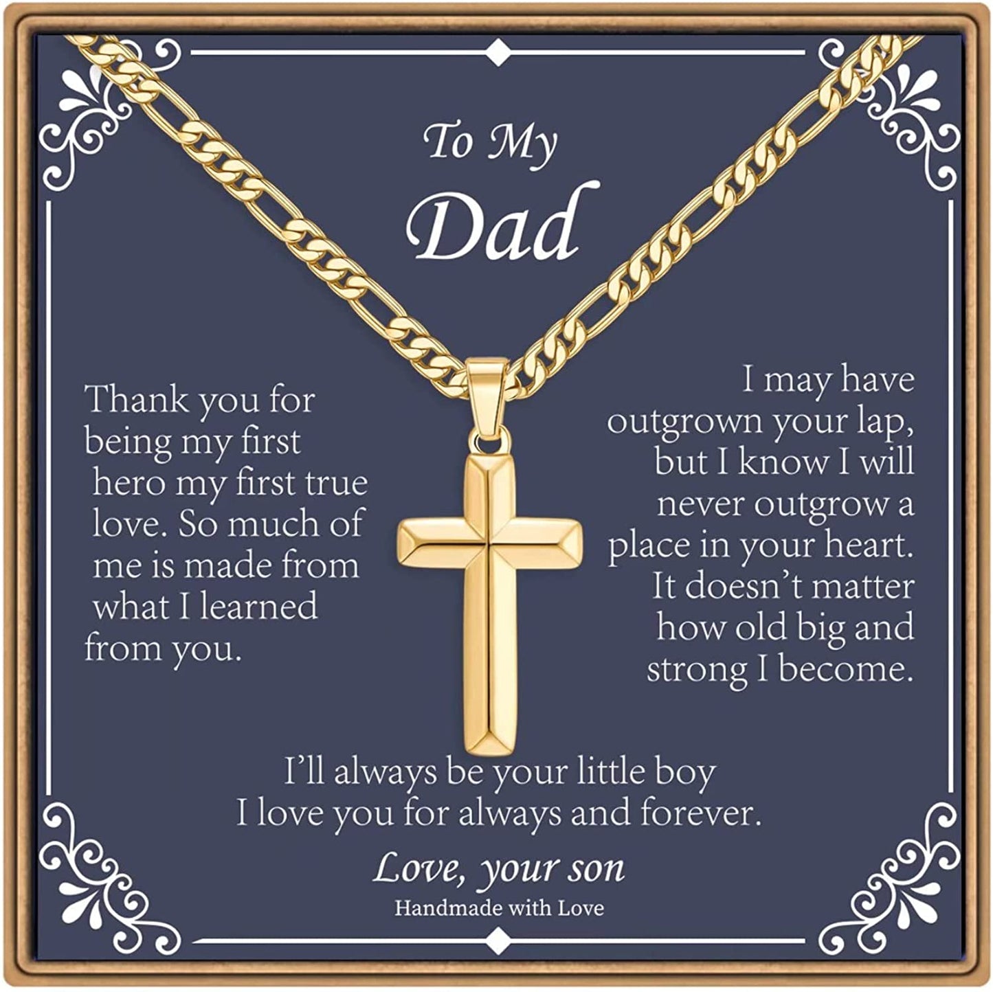 Fathers Day Cross Gifts for Men, Gold - (To my dad from son)