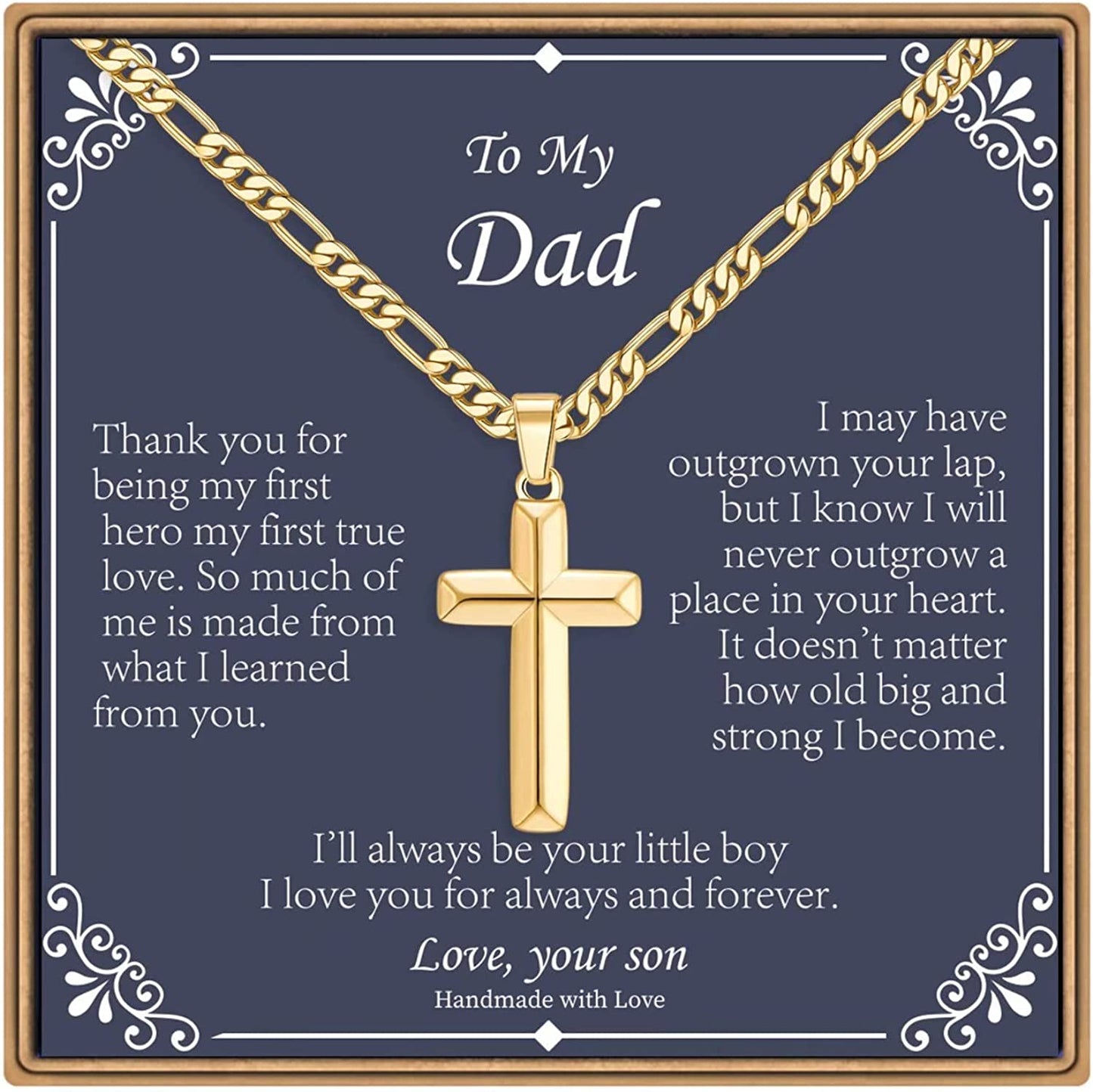 Fathers Day Cross Gifts for Men, Gold - (To my dad from son)