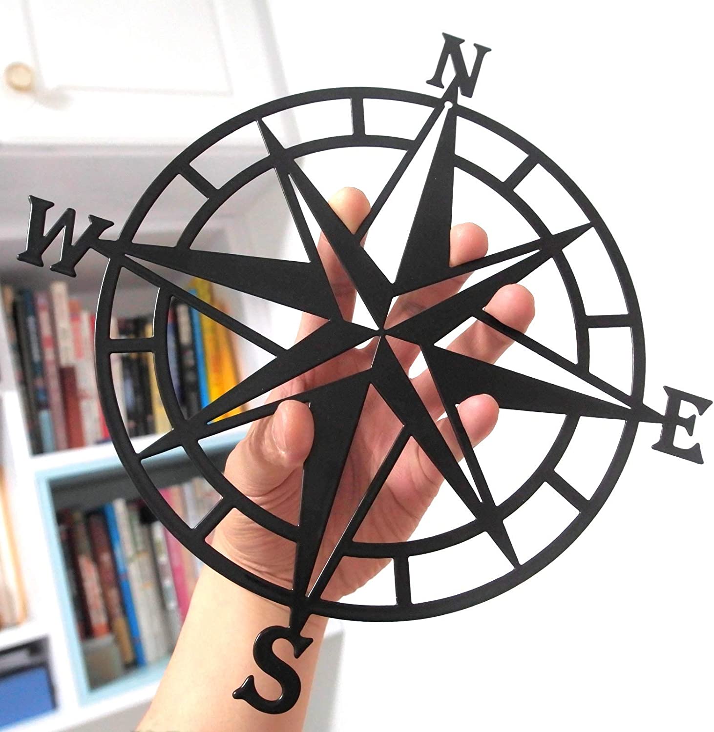 11 Inches Metal Decorative Nautical Compass Wall Decor, Living Room Bedroom (Black)