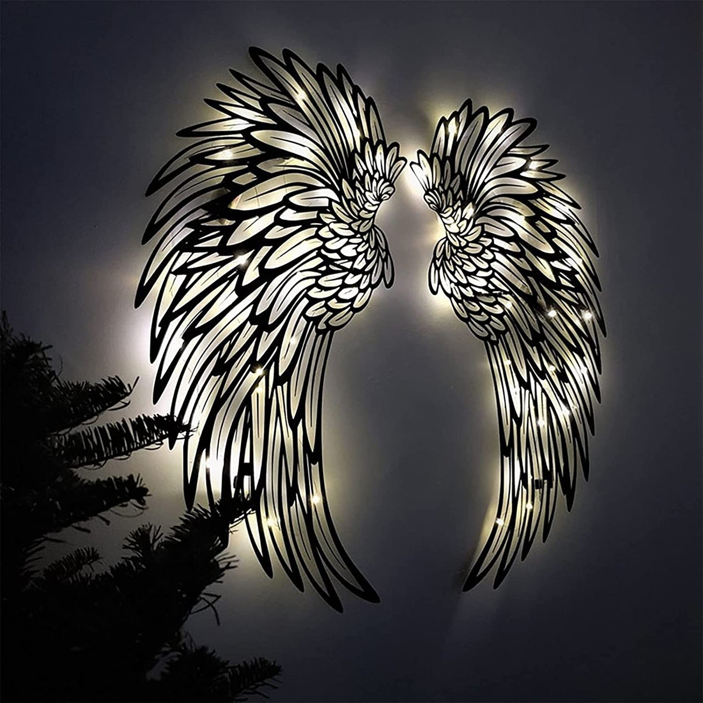 Angel Wings Wall Art Decoration with Lights, Metal 3D (Single Size: 8''W x 16''H)