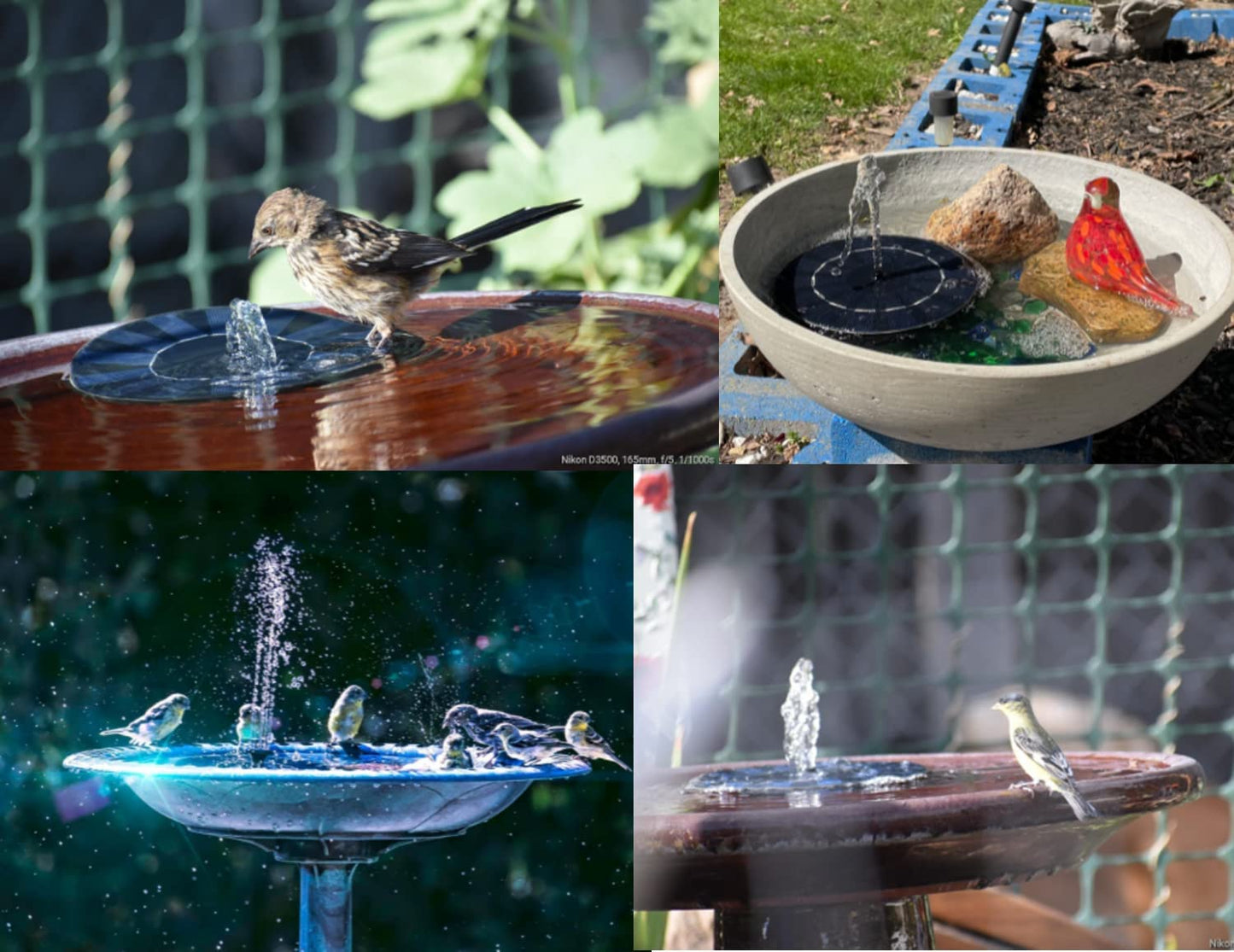 Solar Powered Bird Bath Fountain Pump w/ 4 Nozzles 1.4W Solar Panel Kit Water Pump