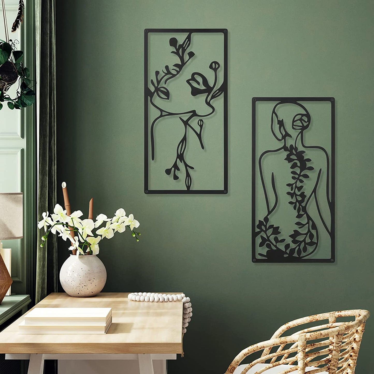 4 Pcs Metal Minimalist Abstract Woman Wall Art Line Drawing for Home Decoration(Black)