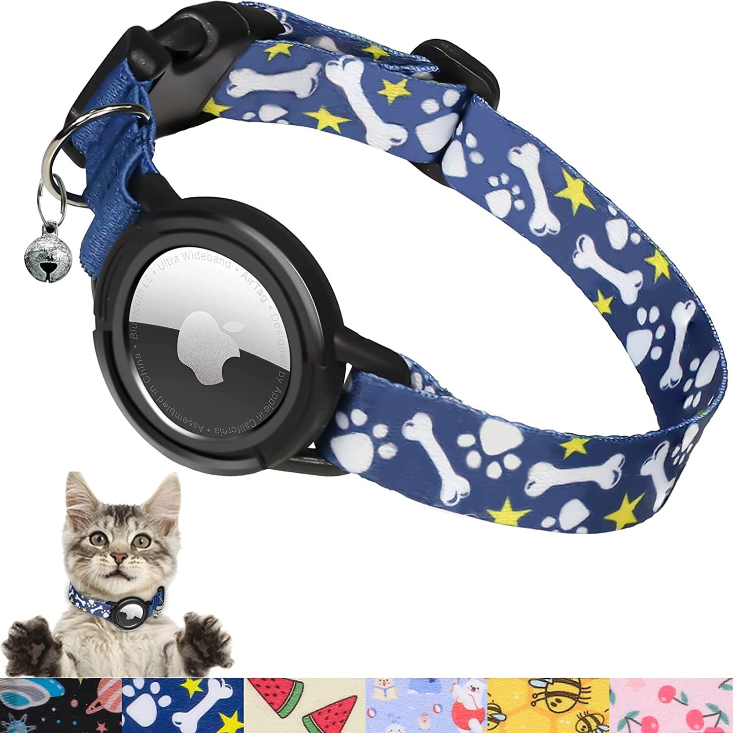 Upgraded AirTag Cat Collar, Integrated GPS Cat Collar w/ Apple Air Tag Holder and Bell [Blue]