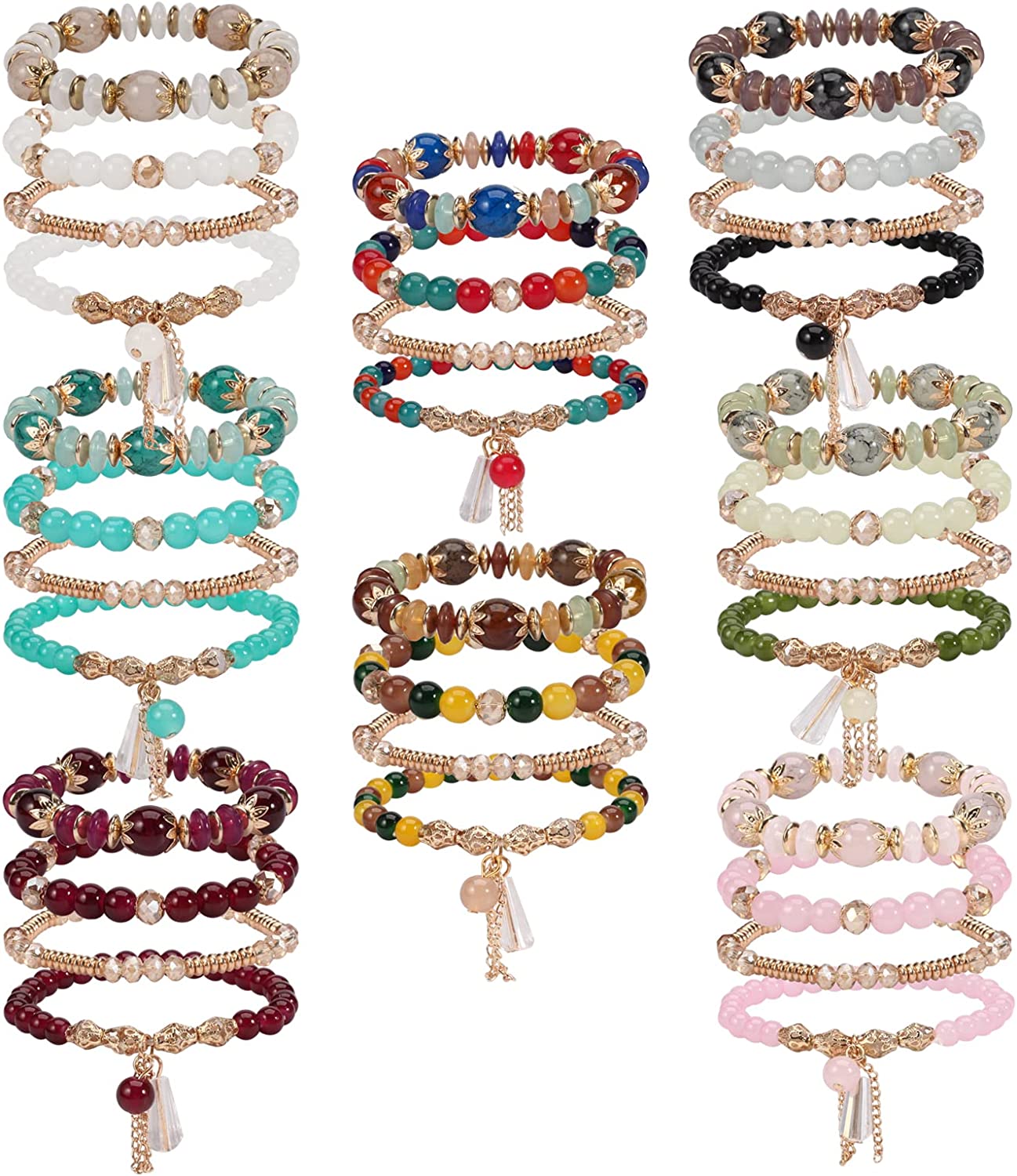 Bohemian Bracelets for Women Stretch Multilayer Colorful Beads Bracelet w/ Charm Jewelry