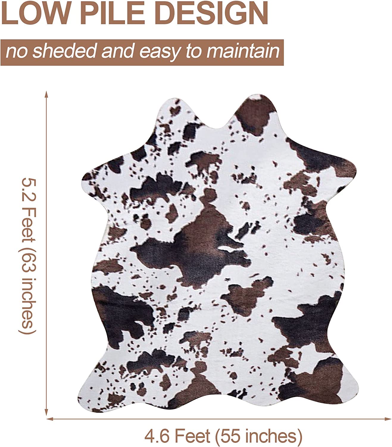 Faux Fur Cowhide Rug, 4.6 x 5.2 Feet Cute Non Slip Animal Cow Print Area Rug