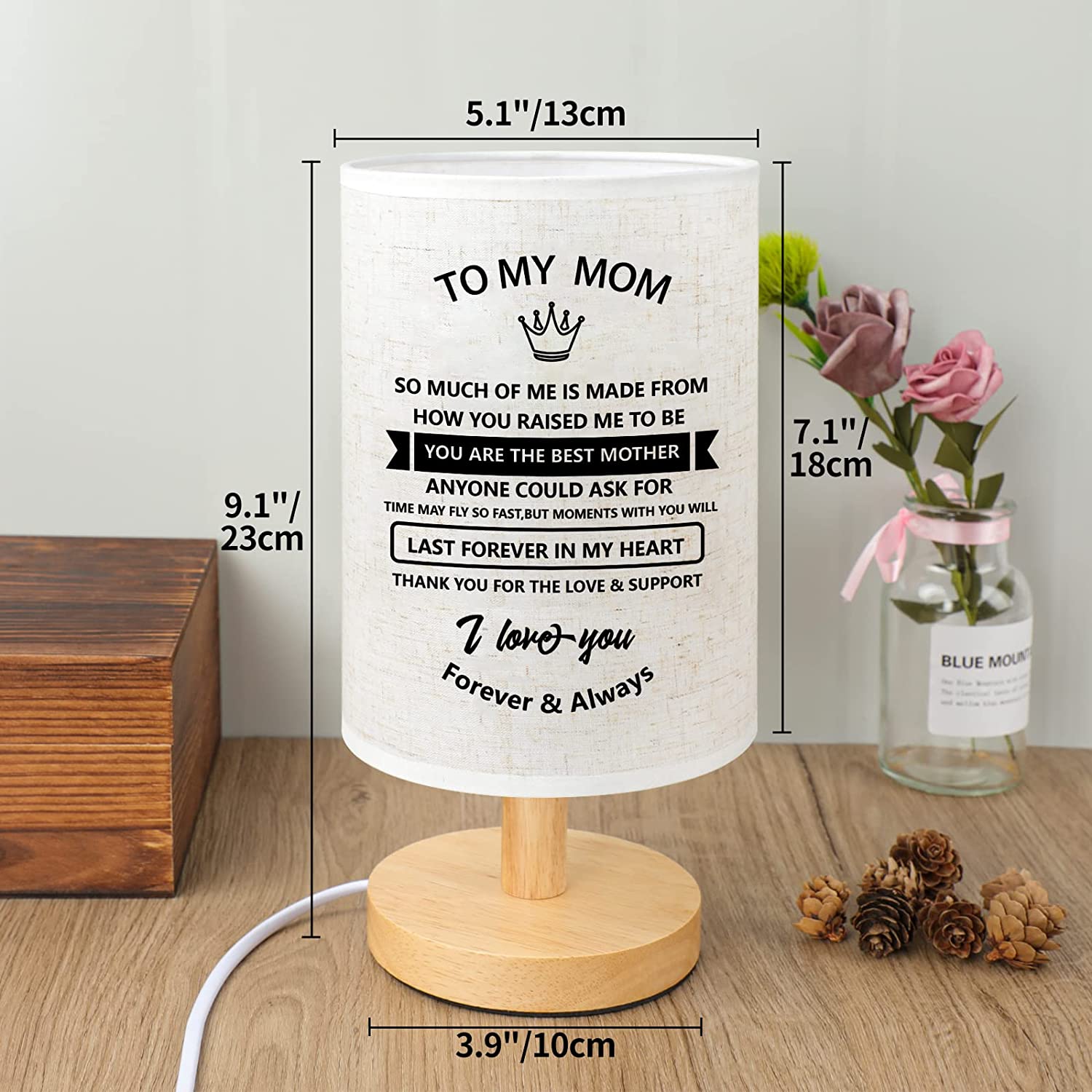 Mom Birthday/ Mothers Day Gifts - Fabric Wooden Desk Table Lamp for Bedroom Living Room