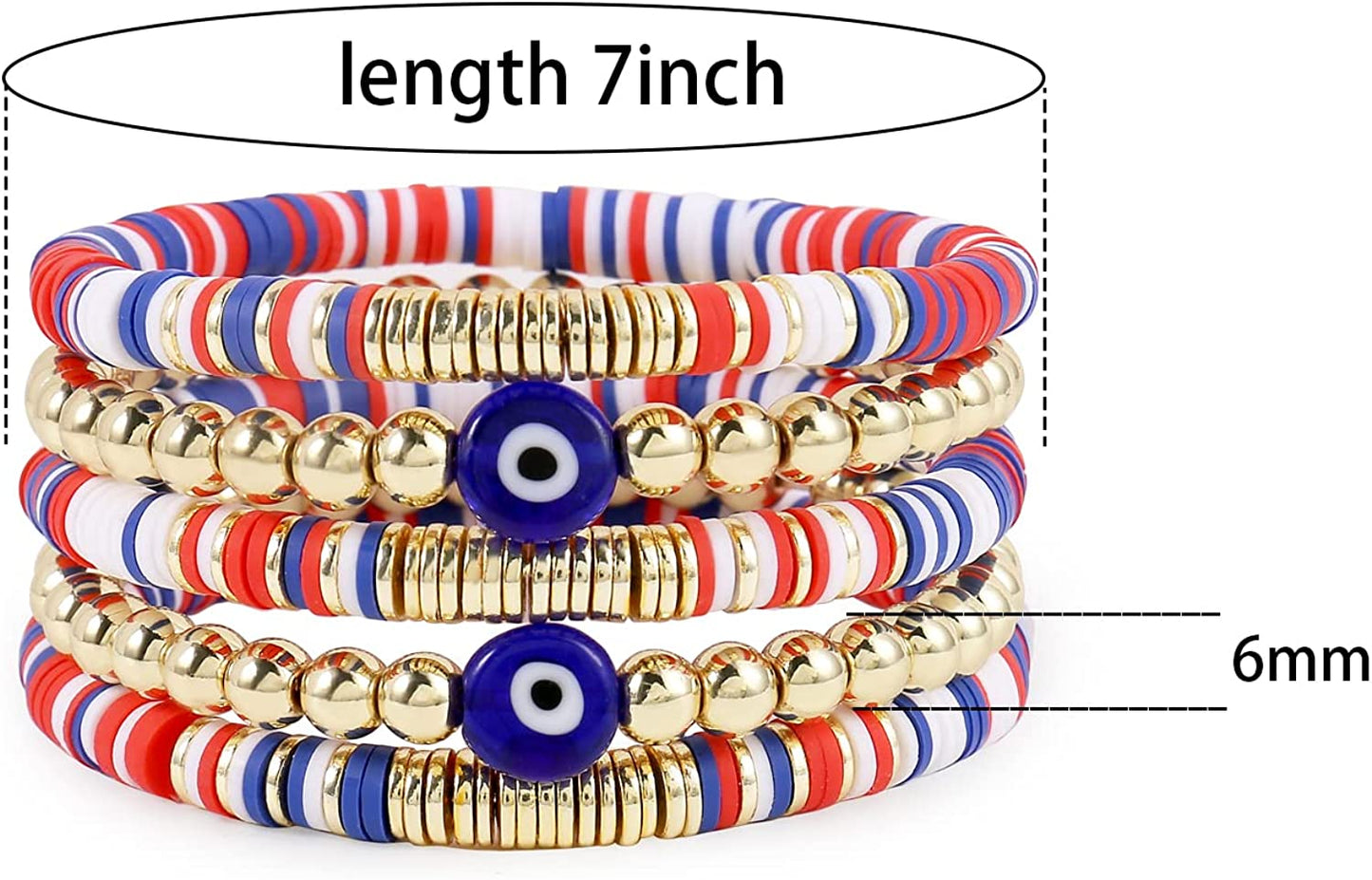 Colorful Beaded Stretch Bracelets Set for Women Smile Blue Evil Eye Polymer Summer Beach Jewelry