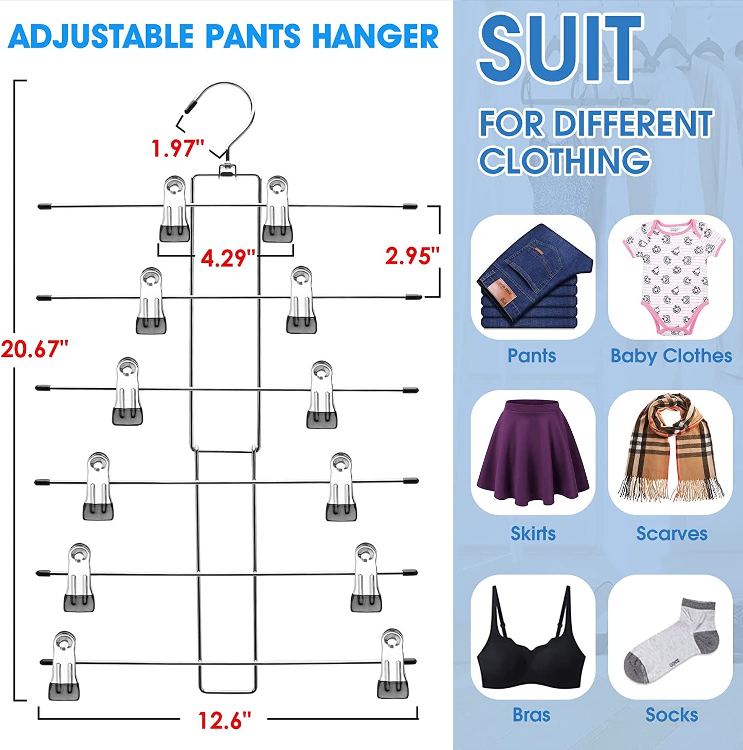 Organization and Storage Skirt Pants Hangers Space Saving,3 Pack 6 Tier