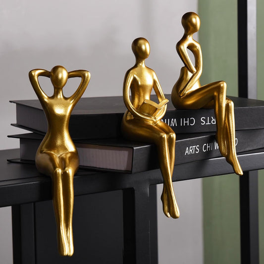 Gold Decor Thinker Statue Decor Book Shelf Decor, Abstract Statue Ornament Office Decor Modern Home Decor Decorations for Living Room Collectable Figurines Coffee Table Decor 3 Piece