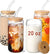 20 OZ Glass Cups with Bamboo Lids and Glass Straw - 4pcs Set Beer Can Shaped w/ 2 Cleaning Brushes