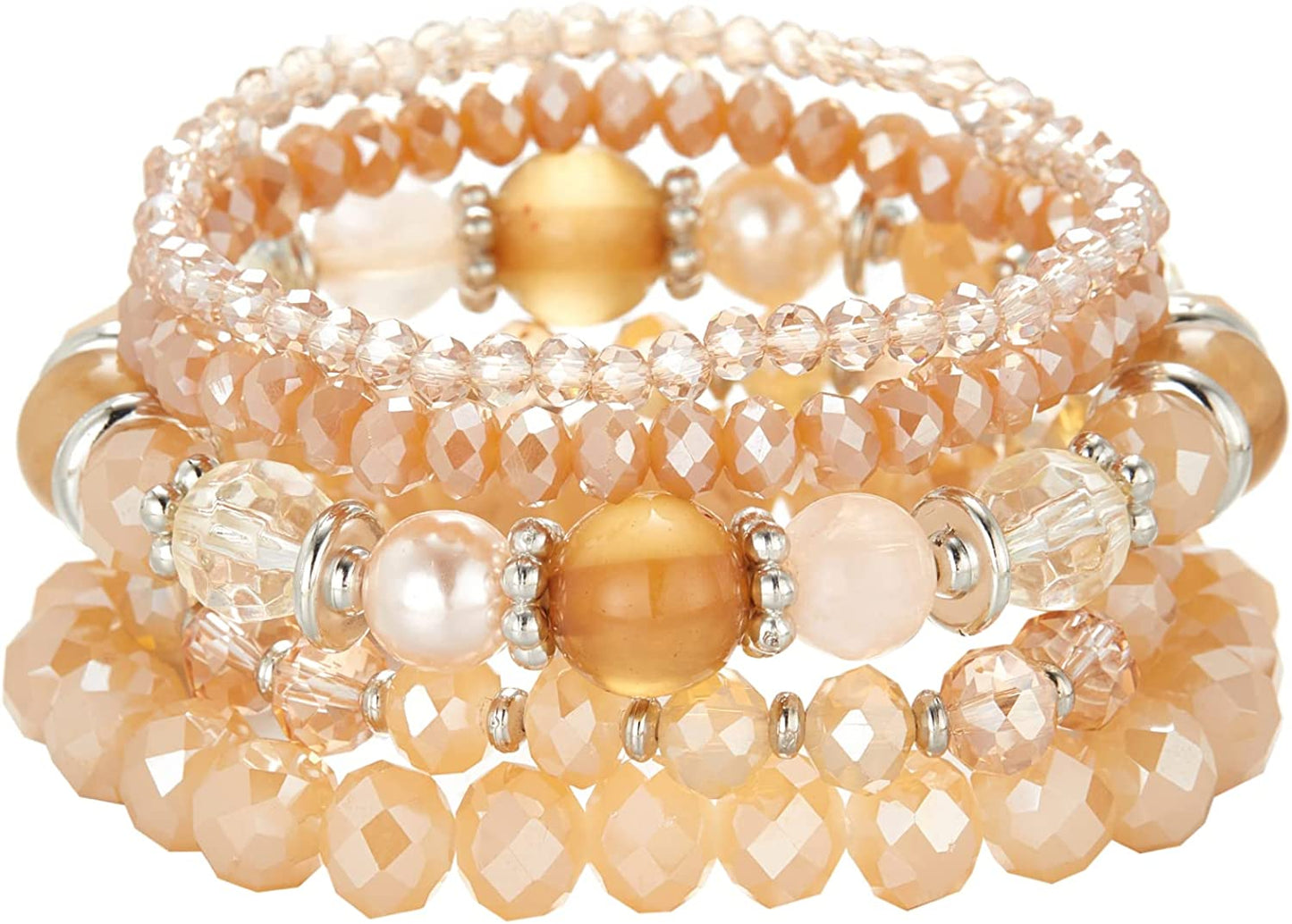 Champagne Beaded Boho Stretch Bracelet Colorful Stackable Crystal Beads Bracelets