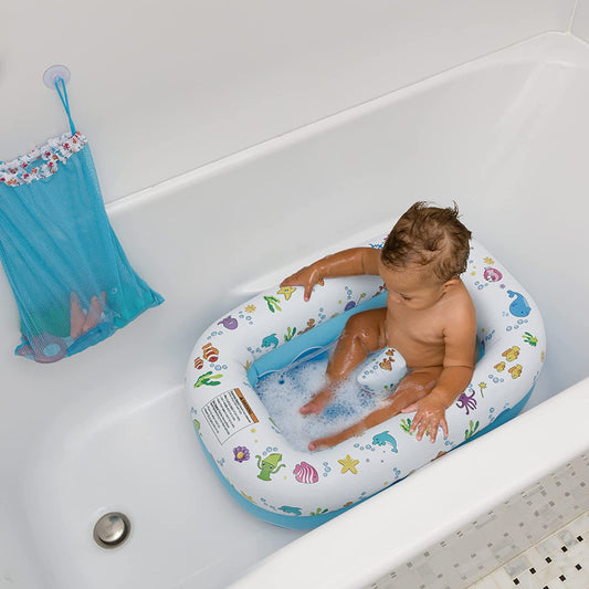 Inflatable Bathtub for Baby & Toddler; Saddle Horn Keeps Baby from Sliding; Whimsical Ocean Design Recommended Age 6 to 24 Months