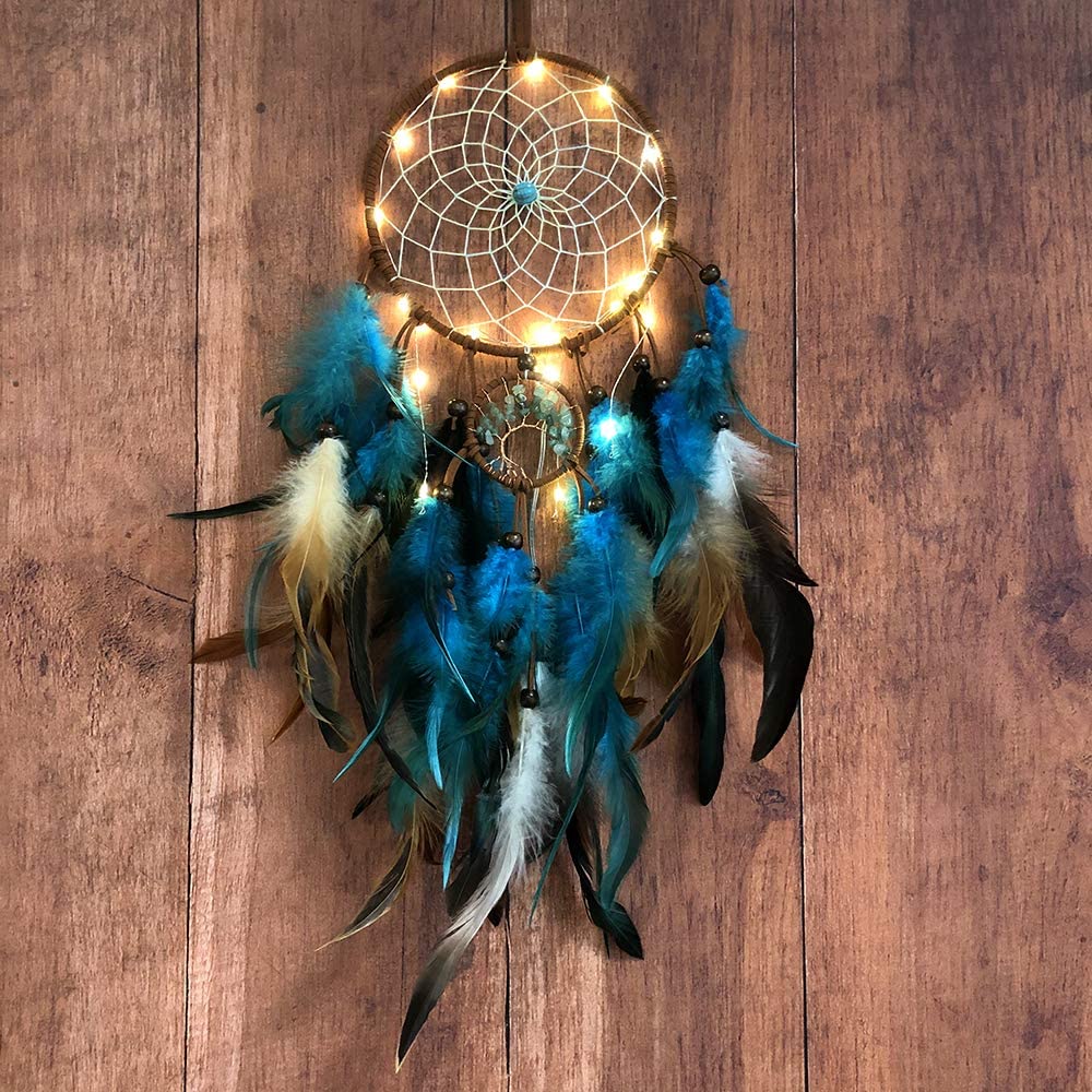 Dream Catcher Mobile LED Fairy Lights Handmade Traditional Circular Net for Wall Hanging Décor