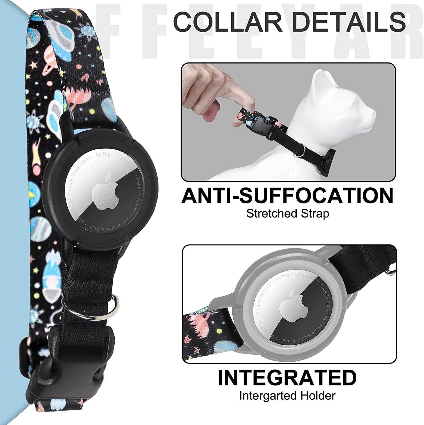 Upgraded AirTag Cat Collar, Integrated GPS Cat Collar w/ Apple Air Tag Holder and Bell [Black]