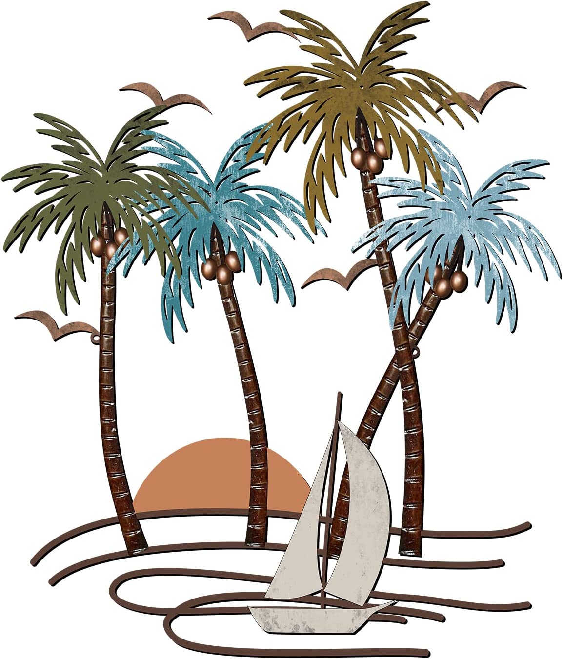 Palm Tree  Tropical Beach Metal Wall Decoration (Sailboat)