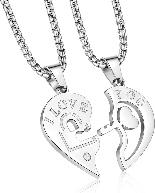 Lock Heart Couple Necklaces for Valentines Day Gift