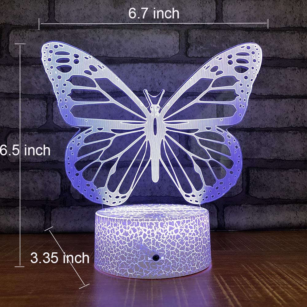 Butterfly Night Light, 3D Illusion Lamp Kids Bedside w/16 Colors Changing & Remote Control