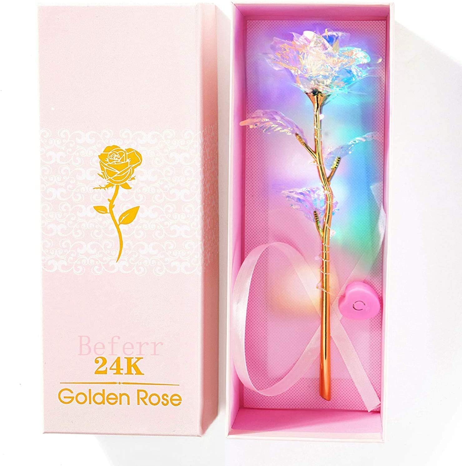 Valentines Day Gifts for Her Galaxy Rose Enchanted Crystal Flower, LED Colorful