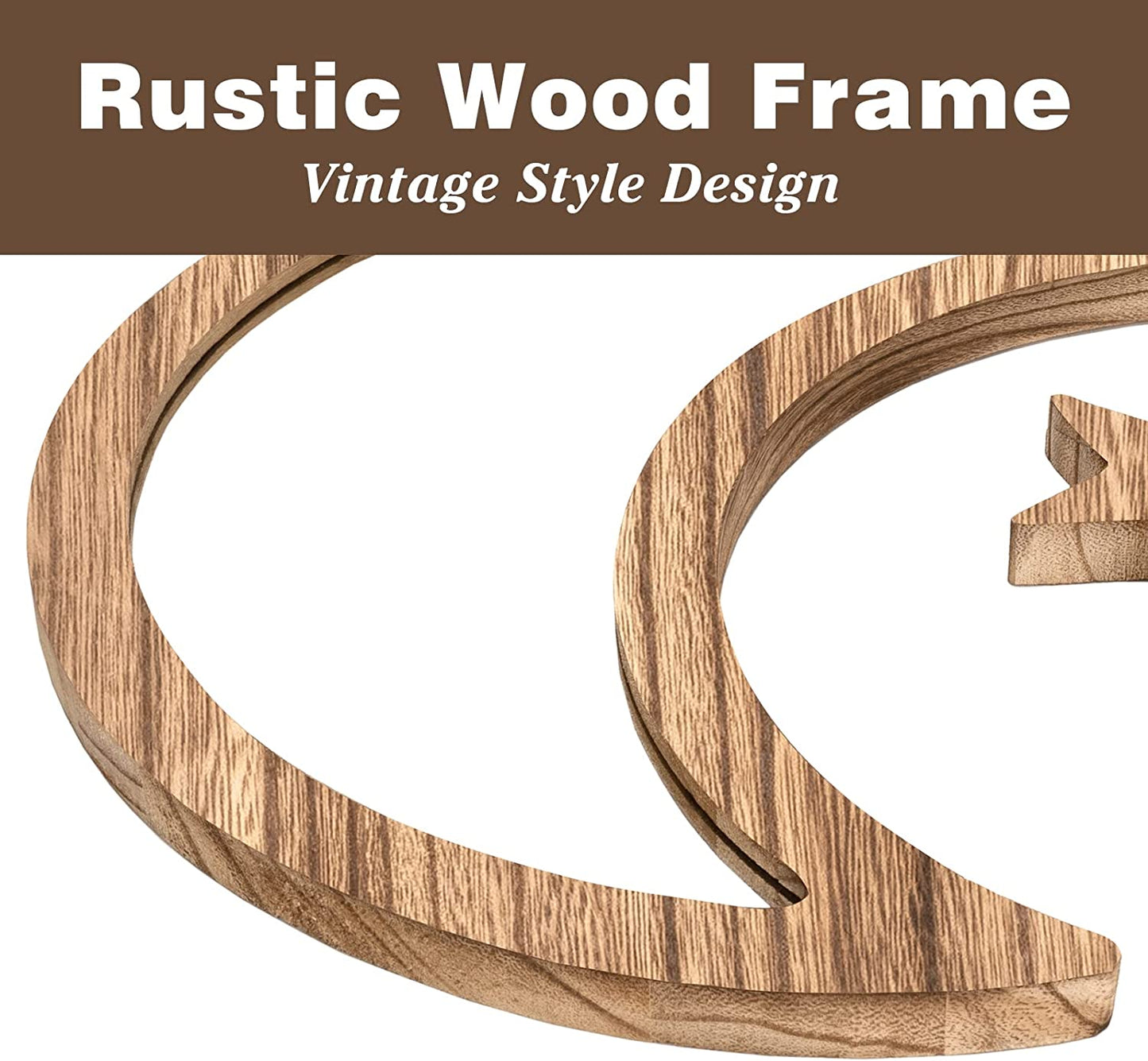 Boho Wall Decor Mirror 12.9 in Rustic Wood Moon Mirror w/ Real Glass, Carbonized Black