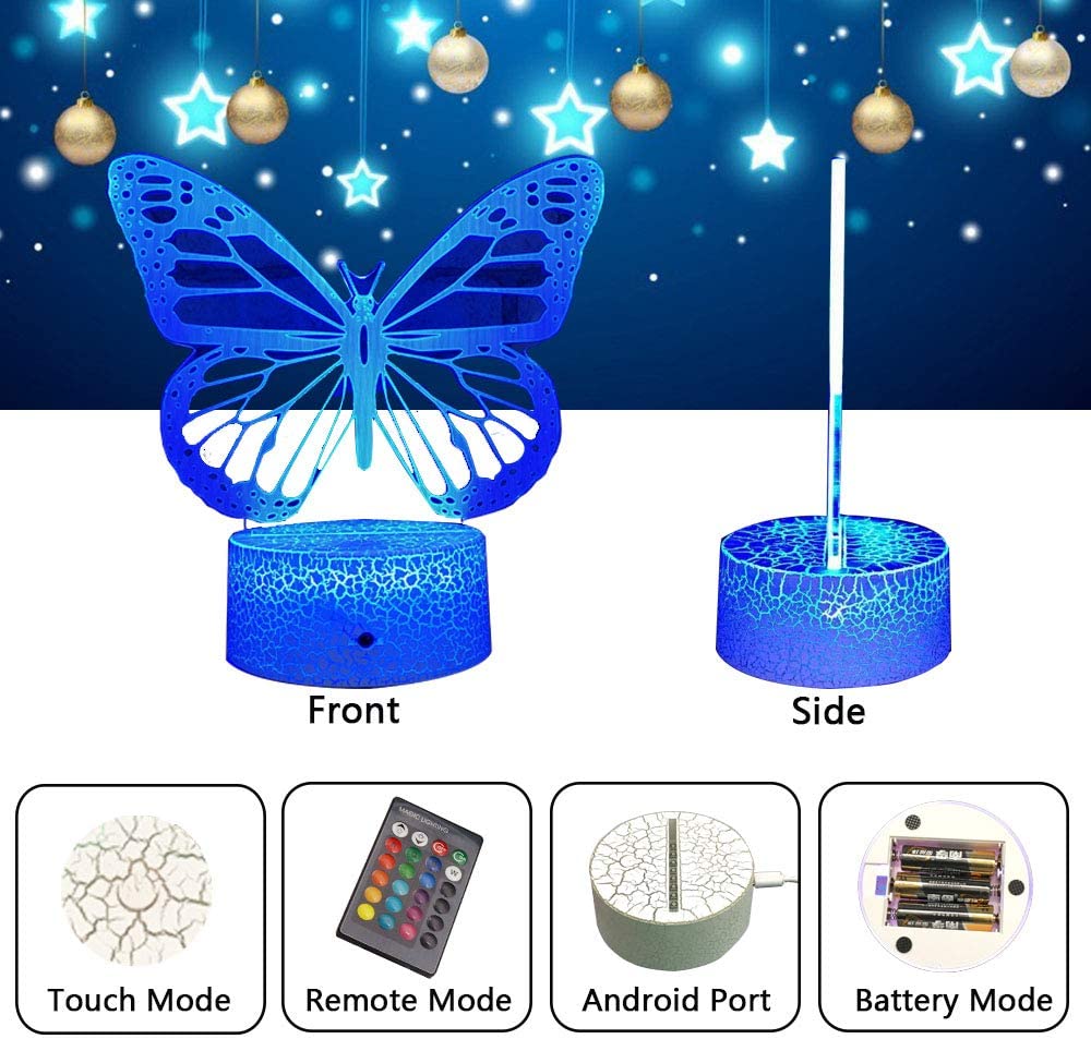 Butterfly Night Light, 3D Illusion Lamp Kids Bedside w/16 Colors Changing & Remote Control