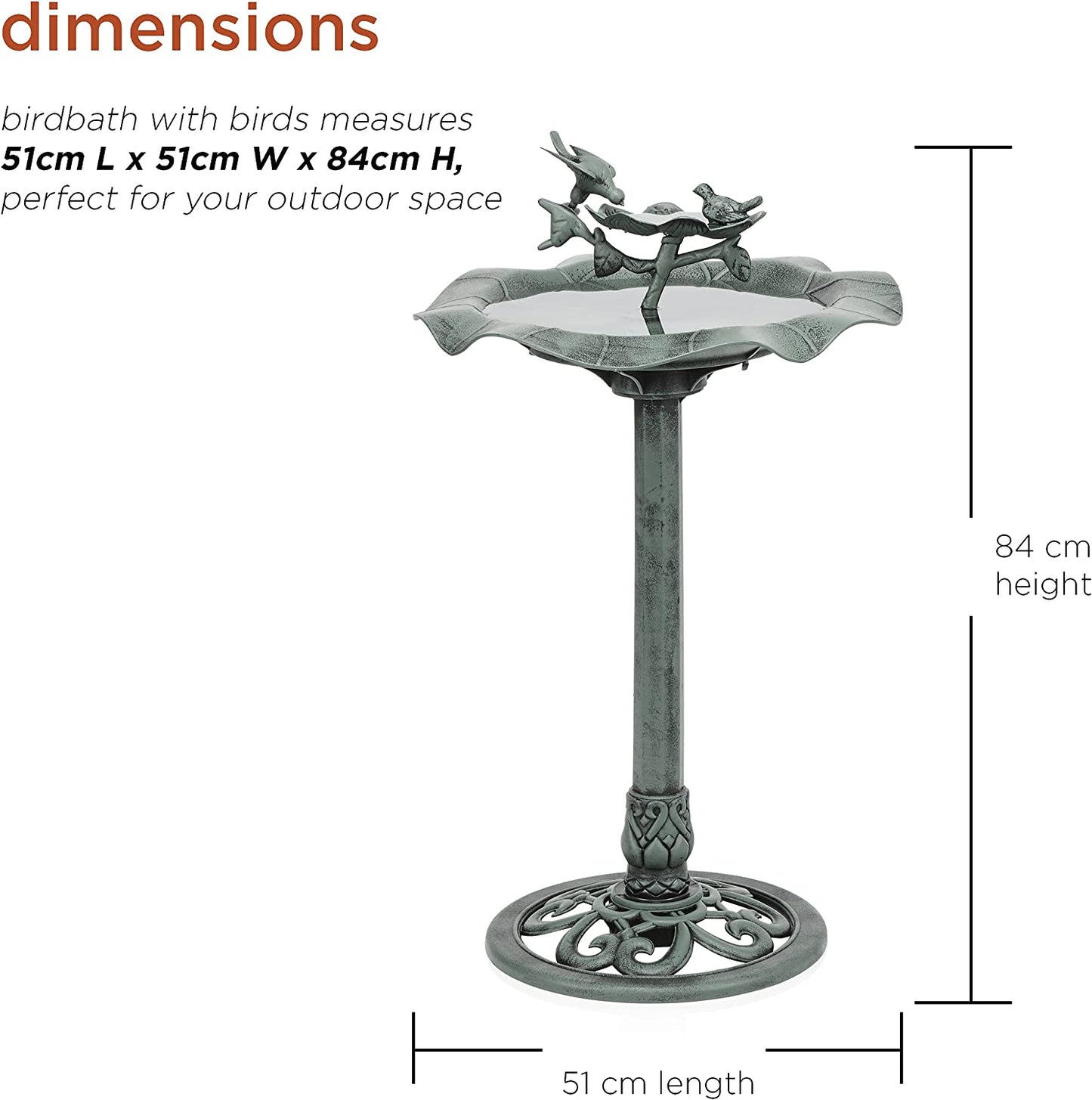 Birdbath Yard Statue, 20"L x 20"W x 33"H, Green