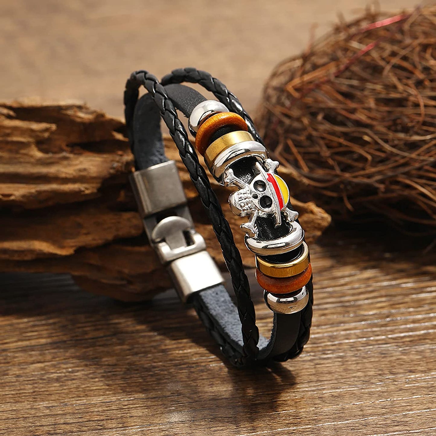 Pirate Bracelet Punk Skull Bracelets for Boys Black Braided Bracelets for Men Handmade Jewelry Wristband