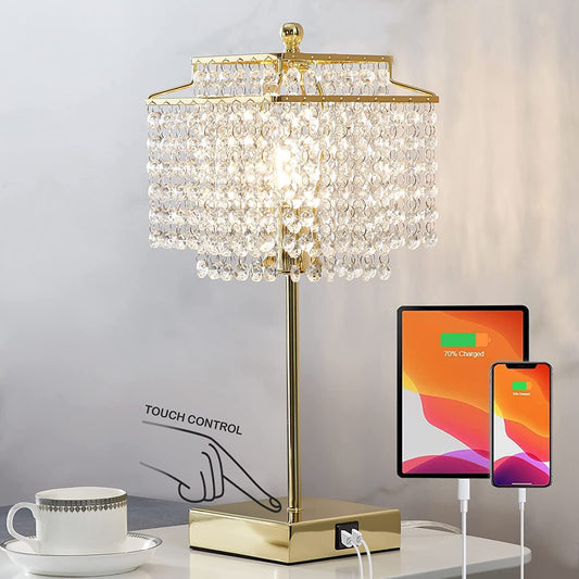 Touch Control USB Bedside Crystal Table Lamp Gold