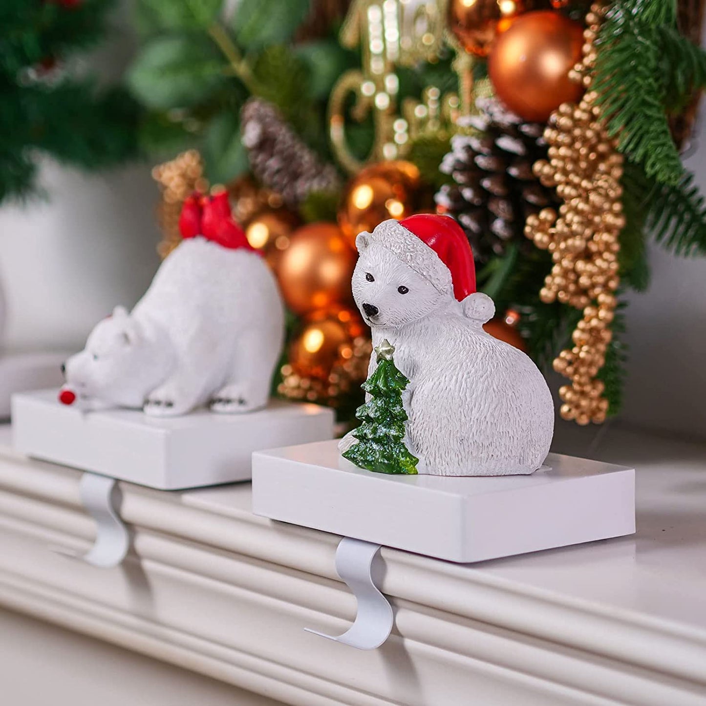 3 Large White Polar Bear Christmas Stocking Holders