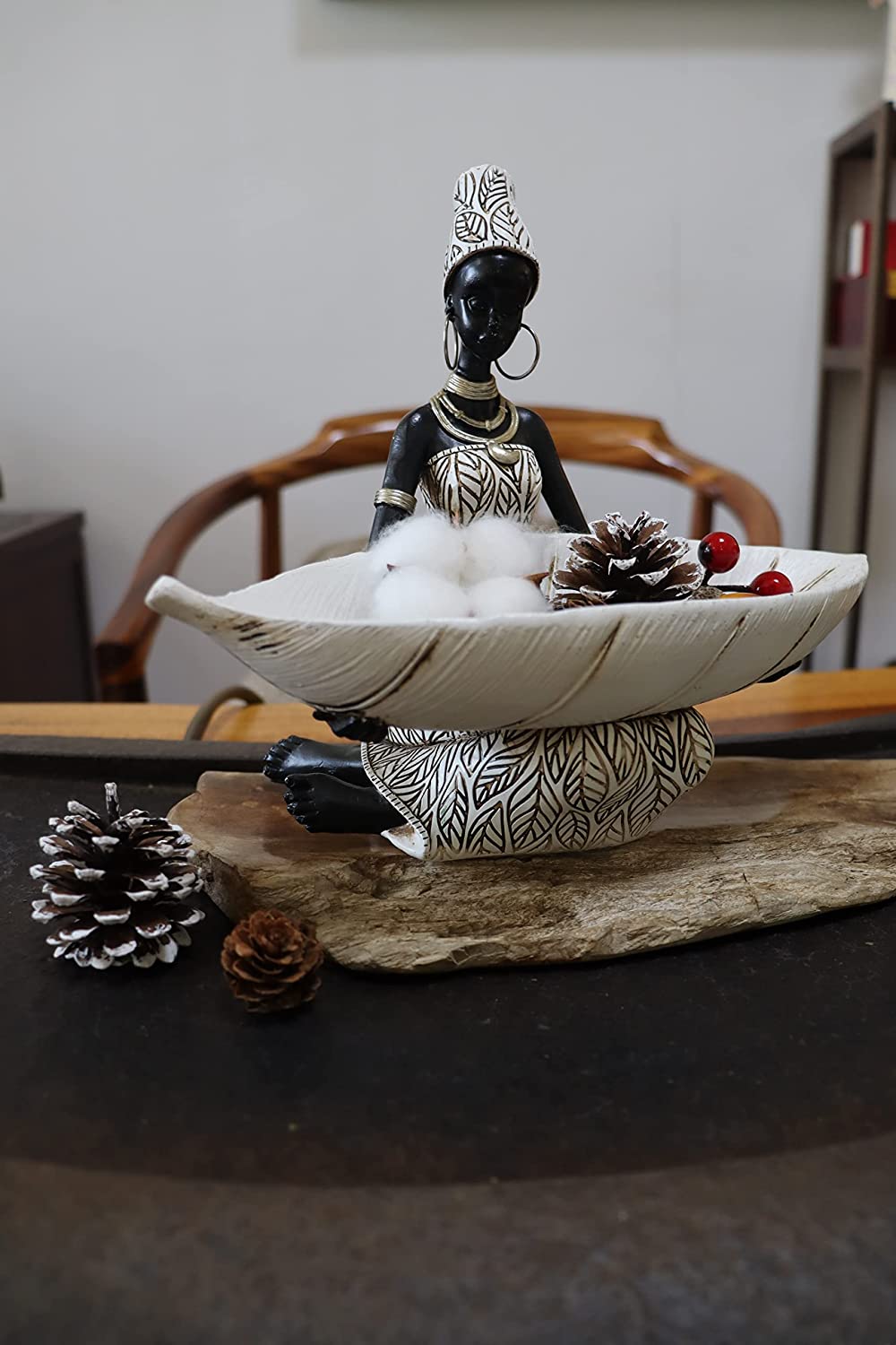 African Tribal Lady Holders Figurine, African Statue Home Decoration