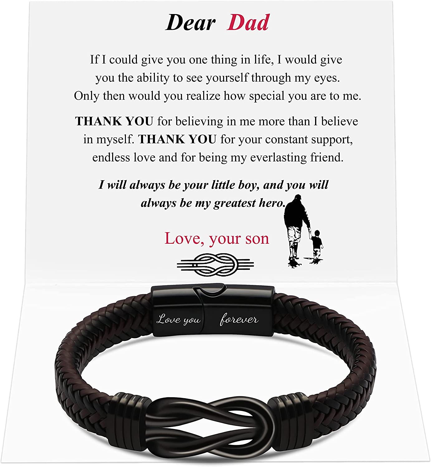 To my Dad Black Braided Leather Bracelet Gift For Dad Stainless Steel Clasp 9inch