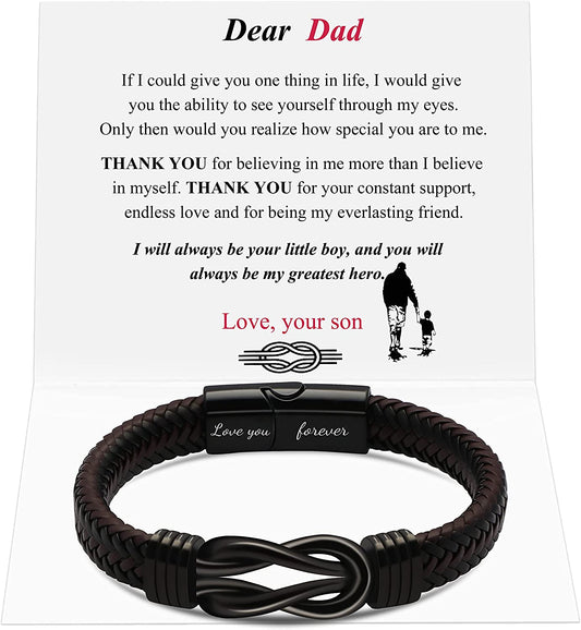 To my Dad Black Braided Leather Bracelet Gift For Dad Stainless Steel Clasp 9inch