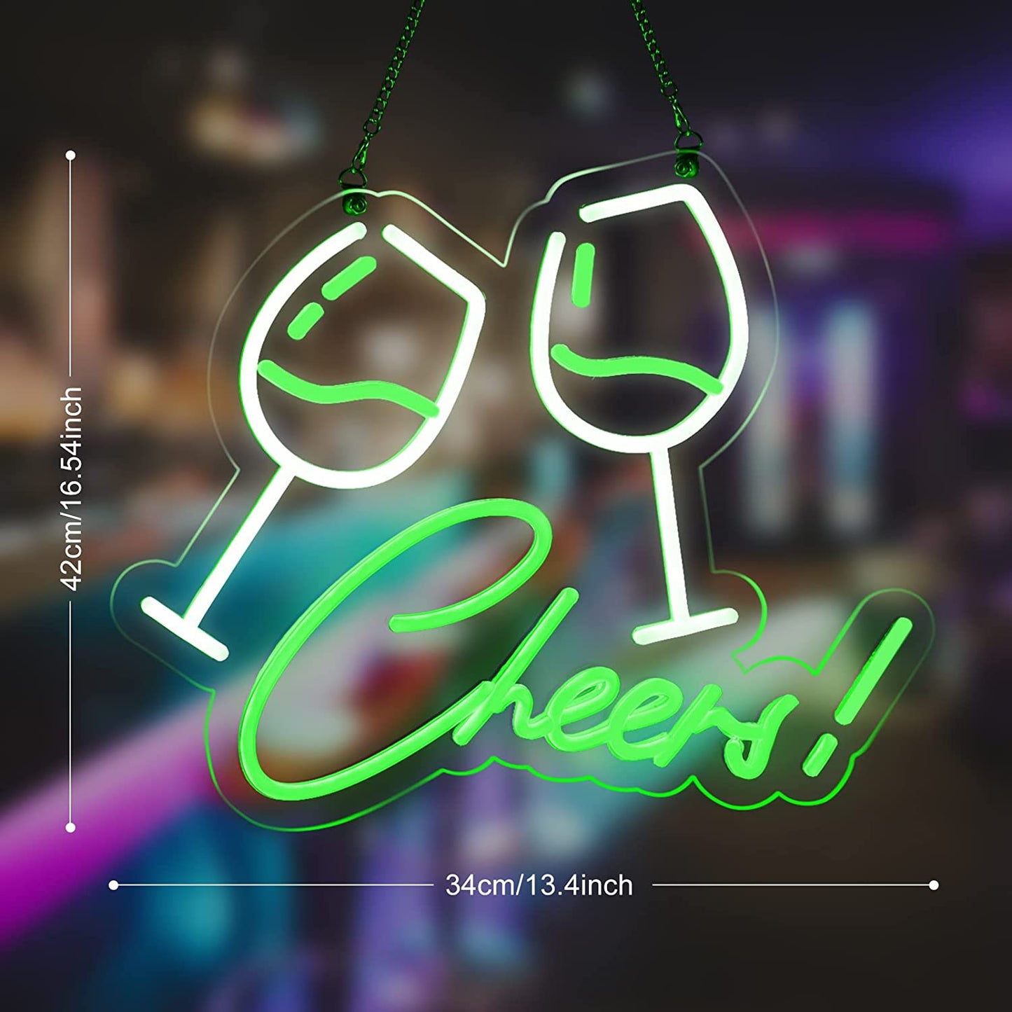 Room Decor Neon Signs, Party LED Dimmable Lights w/ USB Cable, Portable Green 14.8"x11.2"