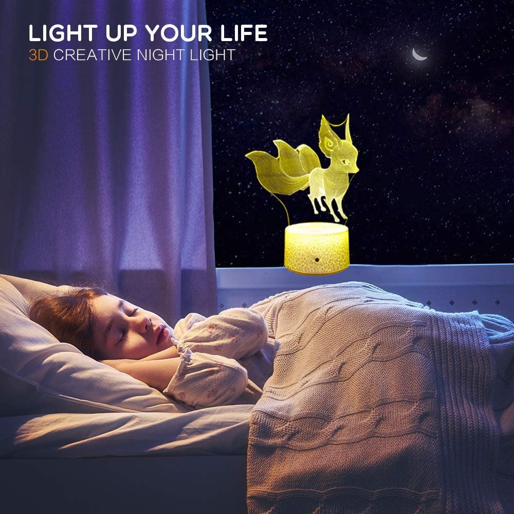 Kids Night Lights Bedside Lamp Fox 16 Colors with Remote 3D Night Light