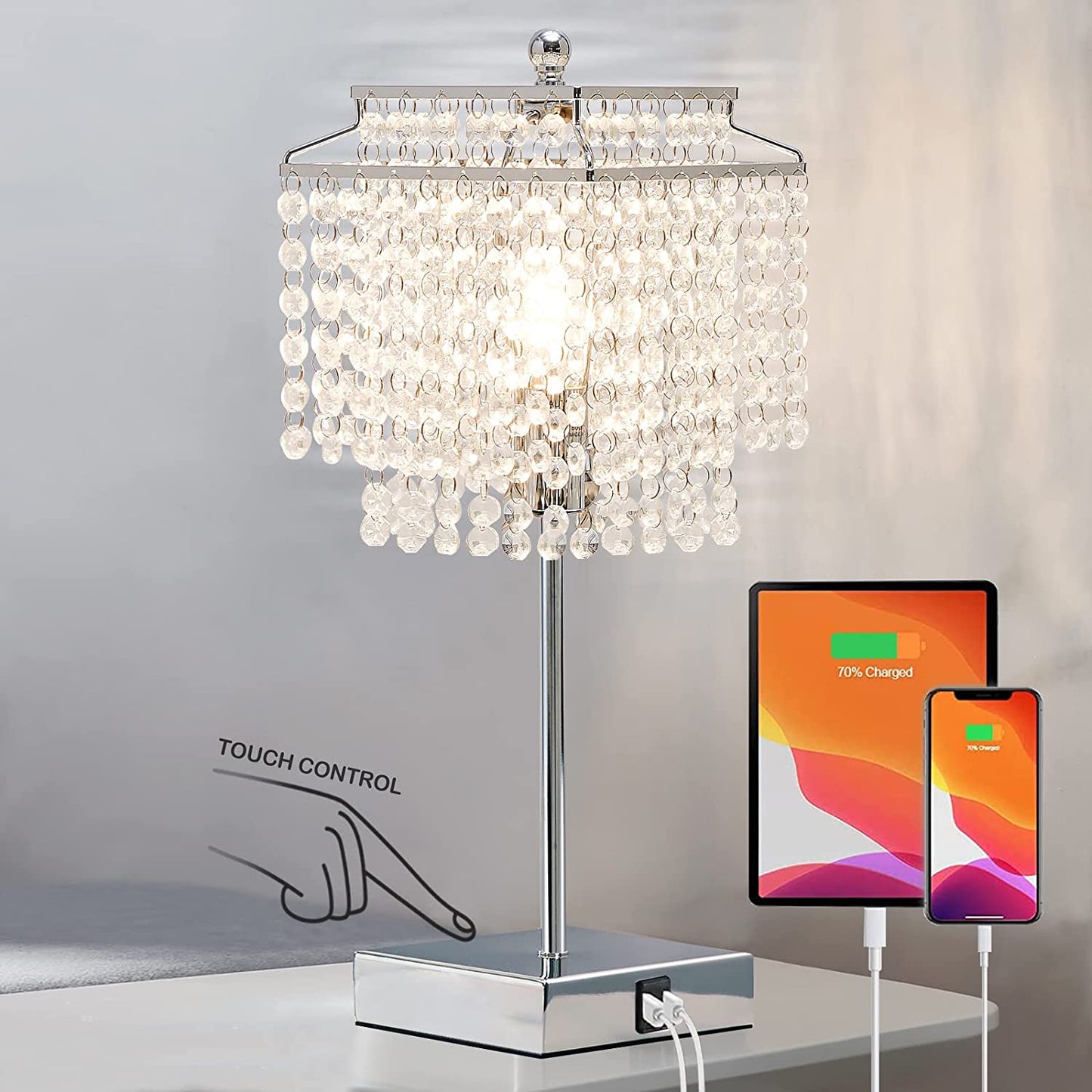 Silver Crystal Table Lamp w/ Touch Control